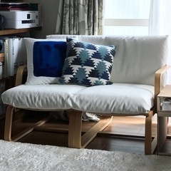 【2脚】無印良品 ソファ MUJI リビングでもダイニングでもつかえるソファチェア(中古) 【受渡日4/13(土)他】［アーム2本・ジョイントパーツ有］ 