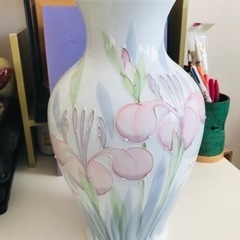 高級　陶器 浮彫　アヤメ 花瓶 YAMAJI 正峰窯