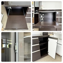 【超美品‼️】定価43万♪ 高級 松田家具 175cm幅キッチンボード 食器棚 収納家具 艶あり木目調ダークブラウン♪