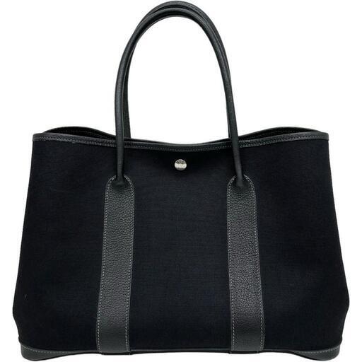 【HERMES/エルメス】 ガーデンパーティPM ハンドバッグ キャンバス/レザー ブラック（トワルオフィシエ） レディース【中古】【真子質店】【GD】【KKx】