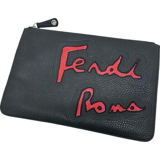 【FENDI/フェンディ】 7N0078 クラッチバッグ レザー グレー/レッド メンズ【中古】【真子質店】【GD】【Maxx】