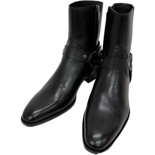 【SAINT LAURENT/サンローラン】 ワイアット　ハーネス　ショートブーツ ブーツ レザー ブラック メンズ【中古】【真子質店】【GD】【MoMax】