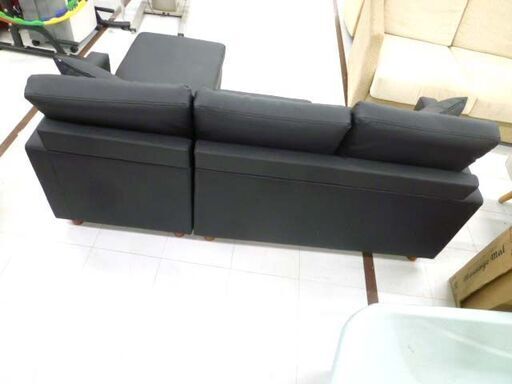 3人掛け カウチソファ 幅172×奥行126×高さ80cm クッション付き レザー 