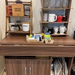 【決定】値下げ　カフェ風キッチンカウンター　バタフライ収納　ブラウン