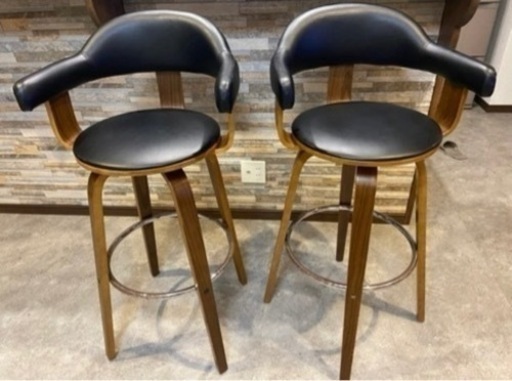 【4/15迄】中古美品‼️カウンターチェア　バーチェア　スツール　椅子　背もたれ　レザー　ブラウン
