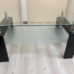 【ネット決済】ガラステーブル (クリア天板+ブラック脚)