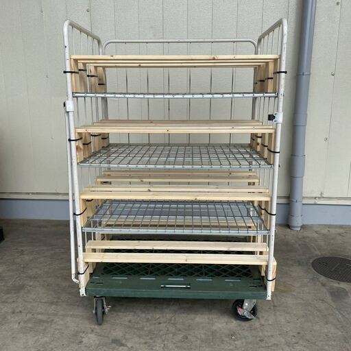 中古 カゴ台車1100x800 中間棚3枚付 自作棚板付 物流 運送 倉庫 中古 カゴ台車1100x800 中間棚3枚付 自作棚板付 物流 運送 倉庫