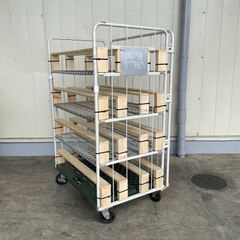 中古 カゴ台車1100x800 中間棚3枚付 自作棚板付 物流 運送 倉庫 中古
