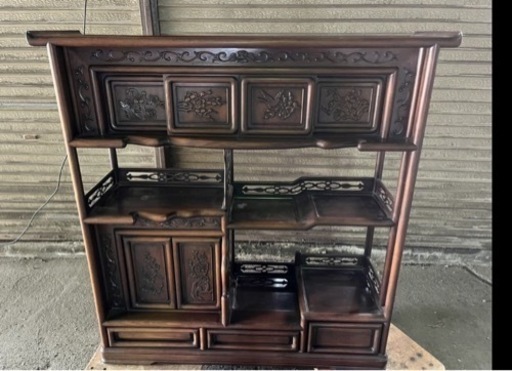 ○ 茶箪笥✴︎ 茶棚 和家具 違い棚 飾り棚 透かし彫り ?