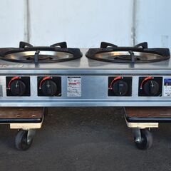 【ヤ取終了4/18】≪zyt1427ジ≫ マルゼン ガステーブルコンロ 親子 M-222C LPガス用 幅68cm/2口コンロ/卓上コンロ/業務用 動作未確認/現状品 60316-11