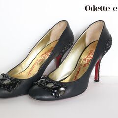 【Odette E ODILE】黒ビジュー付パンプス　サイズ24cm