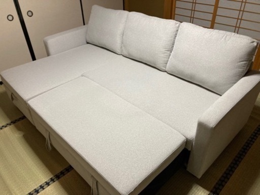 布張りカウチソファベッド (ノアーク2 GY) ニトリ 布張りカウチソファ 