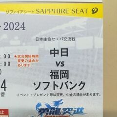 中日〜ソフトバンク 2枚　６月4日（火） 値下げしました