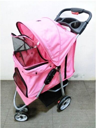 ペットストローラー　PSWH001　ピンク　三輪ペット用カートキャリー　折り畳み式 ペットバギー　犬　猫　ドッグ　キャット　ハーフオープン