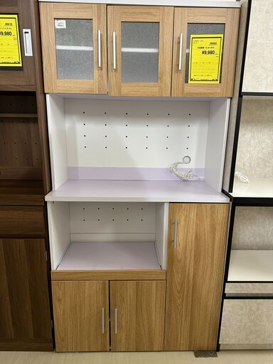 ジモティ来店特価!!　　食器棚　ナチュラル×ホワイト　J-0428