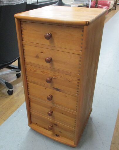 R661 パイン材 天然木、6段スリムチェスト、幅44cm Used/美品