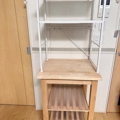 IKEA 無垢キッチンワゴン、バーチ58✖️50 (金属収納棚は...