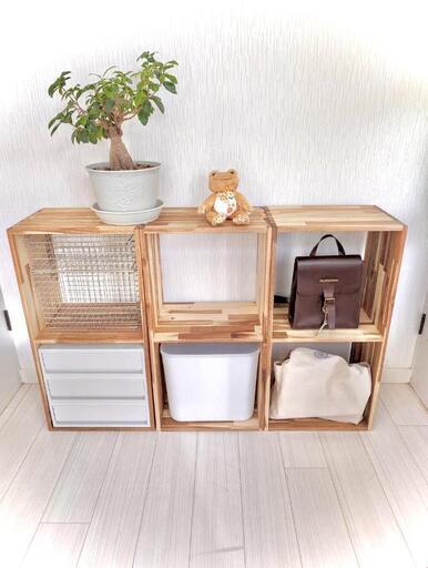 シンプルスタッキングシェルフ　アカシア２段単品