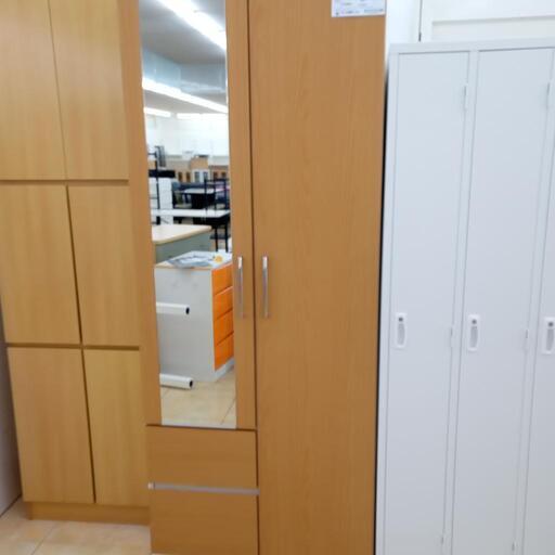 ★ジモティ割あり★ マルミツ ミラー付きワードロープ ナチュラルブラウン H200×D54.5×W79 クリーニング済み OJ4047