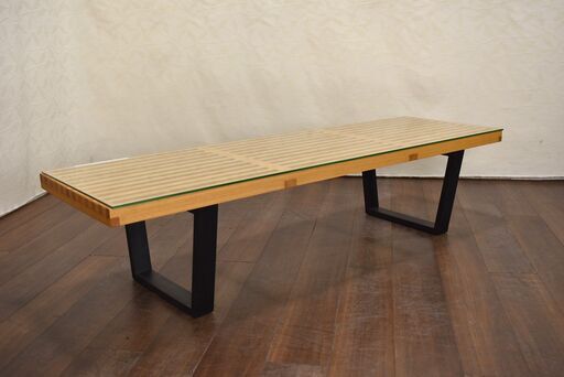 【ヤ取5/17終了】≪zyt1434ジ≫ リプロダクト品 ネルソンベンチ ガラス天板付き 幅152cm センターテーブル/ジェネリック家具/デザイナーズ 60315-06 ヤ取5/17終了】≪zyt1434ジ≫ リプロダクト品 ネルソンベンチ ガラス天