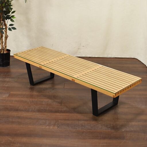 【ヤ取5/17終了】≪zyt1434ジ≫ リプロダクト品 ネルソンベンチ ガラス天板付き 幅152cm センターテーブル/ジェネリック家具/デザイナーズ 60315-06