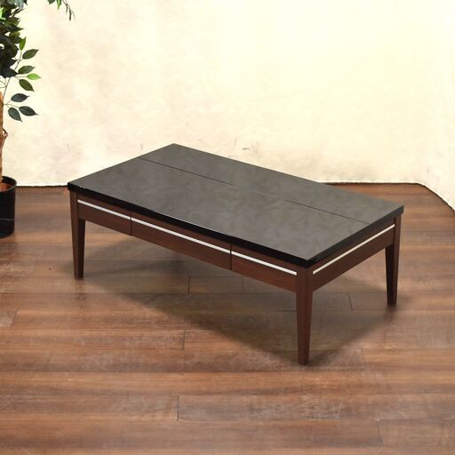 ≪zyt1435ジ≫ センターテーブル DAILY110/デイリ110 幅110cm 奥行60cm ブラック ピアノ/グロス/艶/黒光り/大川家具？ 60315-04
