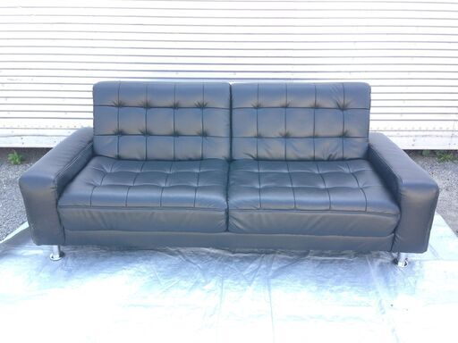 ◆516◆ソファー W約190cm / ソファベッド 黒 / モダン 家具 / レザー ブラック シングルベッド