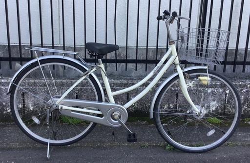 ＜整備済＞シティサイクル・26インチ自転車・ホワイト LEDオートライト 変速なし 鍵付き・お掃除済みで綺麗です