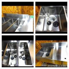 (1262)業務用 ステンレス 3槽 シンク 水切り板付き W1100D600H840BG150 中古品 三槽 3層 流し台 厨房 飲食店