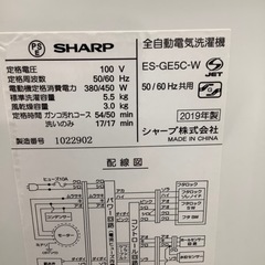 SHARP シャープ 全自動洗濯機 ES-GE5C 2019年製【トレファク 川越店】