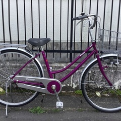 ＜整備済＞シティサイクル・26インチ自転車・変速なし・鍵付き・紫...