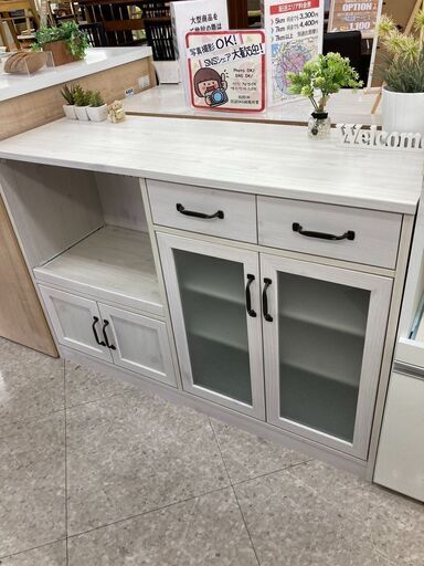 キッチンカウンター/佐藤産業/大型レンジ対応！！シンプルかわいい！！1337
