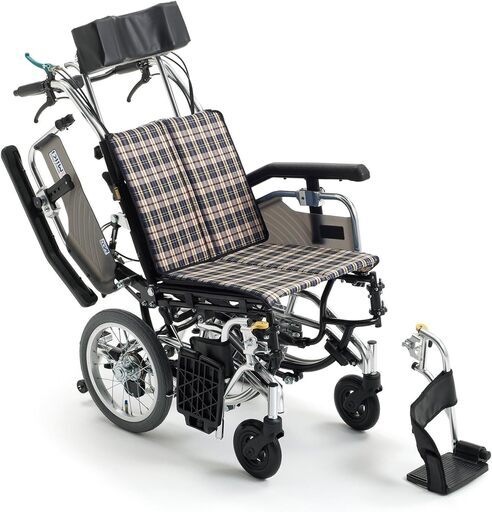 【超美品】リクライニング仕様コンパクト 車椅子　茶チェック SKT-8