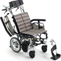 【超美品】リクライニング仕様コンパクト 車椅子　茶チェック SK...