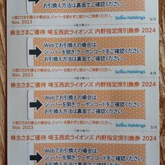 西武ライオンズ・内野指定席引換券　2024　〔5枚組〕