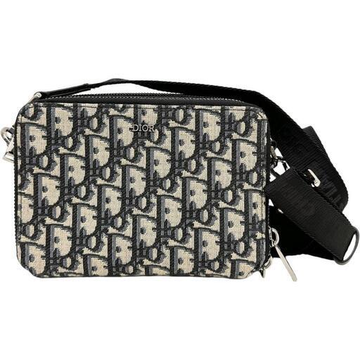 【Christian Dior/クリスチャンディオール】 オブリーク ショルダーバッグ キャンバス/レザー/ジャガード ネイビー/ベージュ レディース【中古】【真子質店】【GD】【IDMiMo】