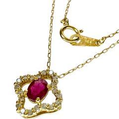 ルビー ダイヤモンド 計0.13ct ネックレス K18ゴールド 18金 1.4g 40cm