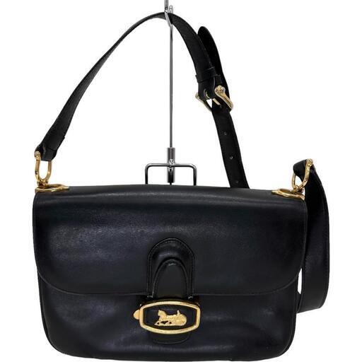 【CELINE/セリーヌ】 馬車金具 ヴィンテージ ワンショルダー ショルダーバッグ レザー ブラック/ゴールド金具 レディース【中古】【真子質店】【GD】【TTx】