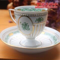 ヘレンド Herend アボニーグリーン インドの華 アンピール 高台 ぺディスタル カップソーサー エキスパート藤沢辻堂