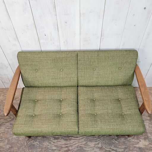 終 2Pソファ グリーン系 約W1330×D740×H680mm 2人掛け 24d菊-