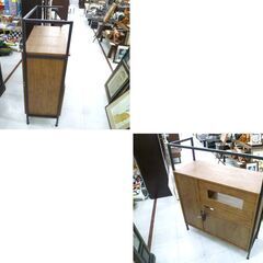 レンジ台 ヴィンテージ調 幅94×奥行40×高さ118cm スチールフレーム ブラウン系 食器棚 キャビネット キッチン収納 収納家具 苫小牧西店 