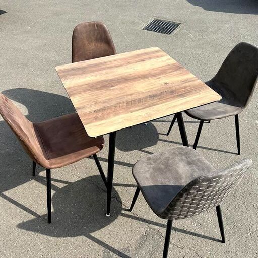 ノーブランド 4人掛け食卓セット 木目調 W80×H76×D80cm 札幌 東区 店頭引取歓迎