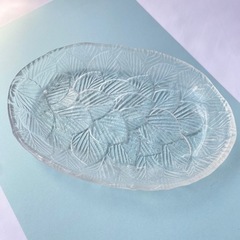 葉柄 リーフ柄 ガラス 楕円 皿