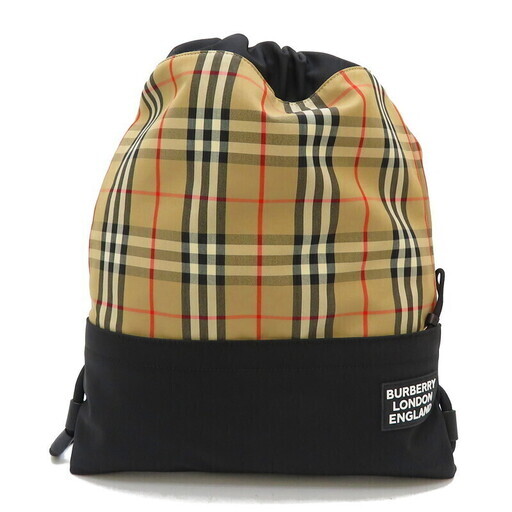 【BURBERRY/バーバリー】 8023645 ヴィンテージチェック ナップサック リュック・デイパック コットン/ポリエステル/レザー/ナイロン/ポリウレタン ベージュ/ブラック ユニセックス【中古】【真子質店】【GD】【MoMax】