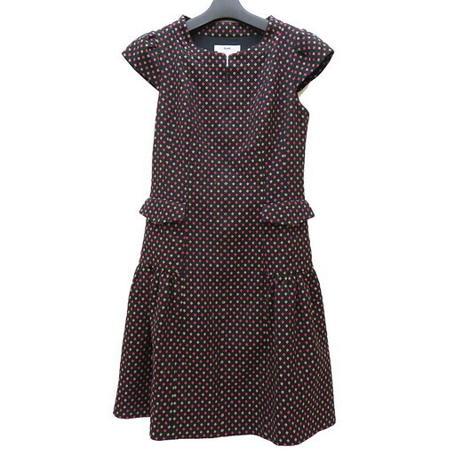 ルネ ダイヤ柄　ツイード　フレアワンピース ワンピース ポリエステル/ナイロン/綿/ポリウレタン/キュプラ ブラック レディース【中古】【真子質店】【GD】【Mix】 ルネ ダイヤ柄 ツイード フレアワンピース ワンピース ポリエステル