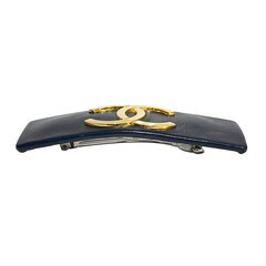 CHANEL シャネル ココマーク サテン×レザー バレッタ ブラック CHANEL シャネルココマークレザーバレッタ