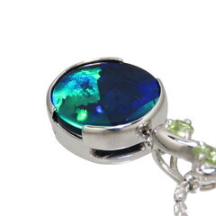 ブラックオパール 1.94ct ペリドット ネックレス K18WGホワイト 