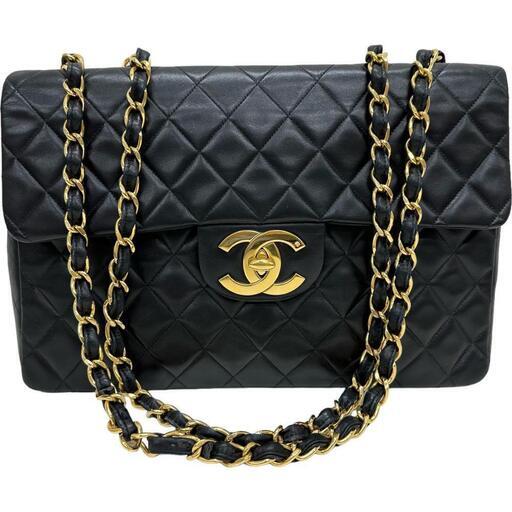 【CHANEL/シャネル】 デカマトラッセ34 WフラップWチェーンショルダーバッグ  ギャラ有/シール有 ショルダーバッグ 2002年頃 ラムスキン ブラック/ゴールド金具 レディース【中古】【真子質店】【BL】【DDMaMa】