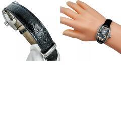 【LOCMAN/ロックマン】 パノラマ/PANORAMA 151 トノー型 ダイヤ入り 腕時計 ステンレススチール/レザー クオーツ ブラック文字盤/ブラック革 ボーイズ【中古】【真子質店】【GD】【TxS】 LOCMAN/ロックマン】 パノラマ/PANORAMA 151 トノー型 ダイヤ入り