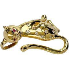 豹/パンサーデザイン ルビー ダイヤモンド計 0.22ct ペンダントトップ 